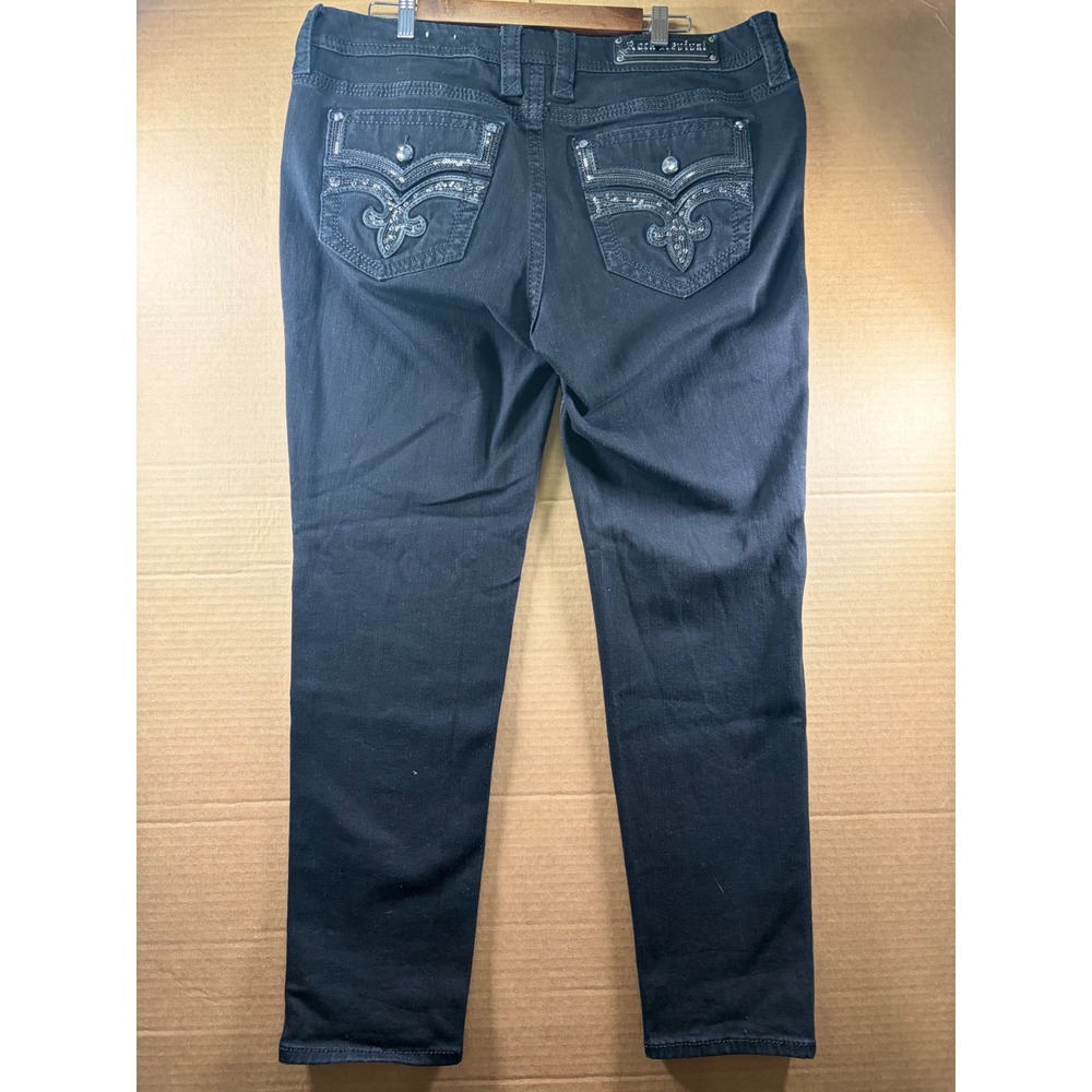 Rock Revival Beliss Easy Skinny Jeans Womens 36x28 Black Stretch Sequin Flap Poc